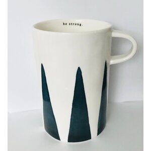 Rae Dunn Indigo Dreams Be Strong Mug Tall Blue Triangle Diamond Pattern Ceramic